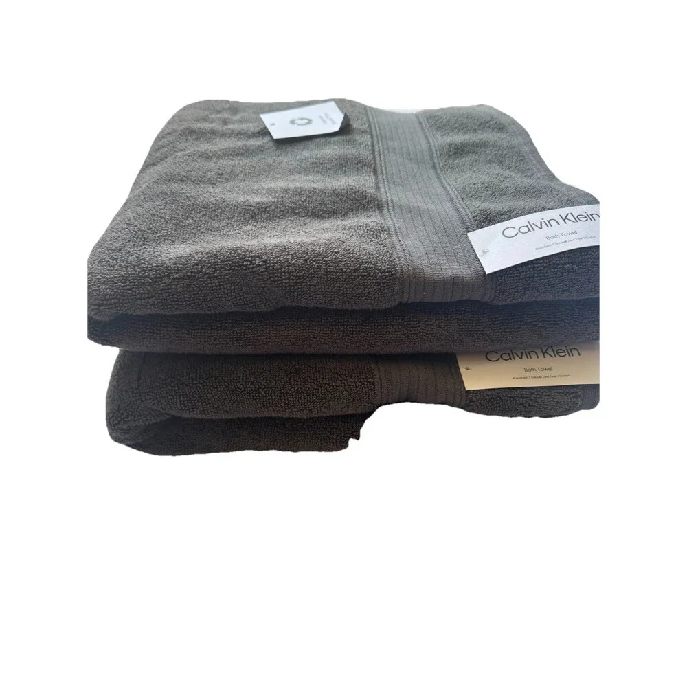 Calvin Klein  Bath Towel Set 2pcs Gray 100% Cotton New 30”X 56”